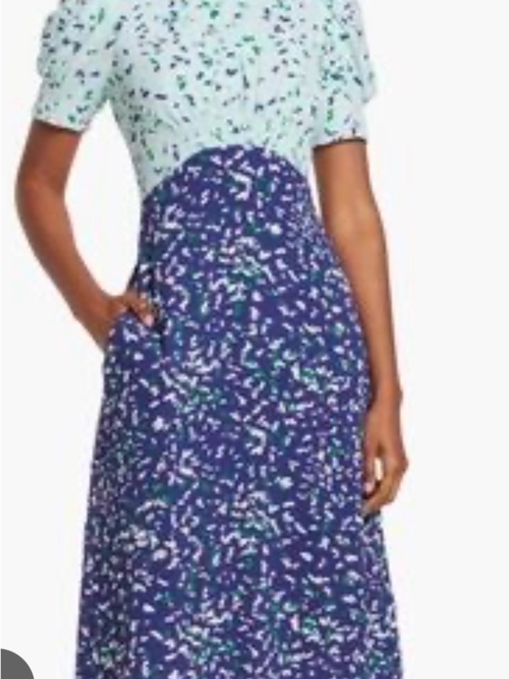 Vince Camuto Two-Tone Midi Dress in Light Blue and Navy Floral